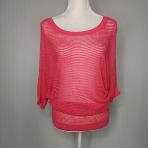 Express Pink Open Knit 1/2 Sleeve Sweater Top Women's Small